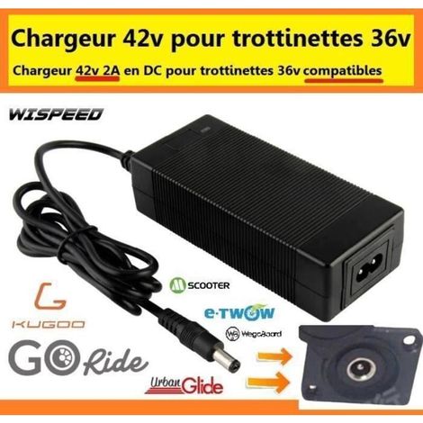 Chargeur 42v - Wispeed - T855 - Compatible batterie 36v - Prise DC 2.5mm - Noir
