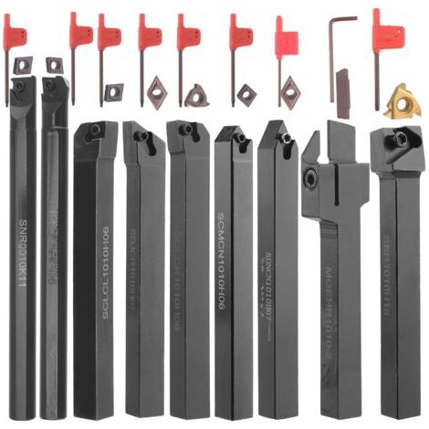 Applicable Outils de Tournage de Tour Kit d'outils de Tournage indexables 3/8'' 10 mm 27 pièces - Ensemble d'outils de Tour en métal 9 pièces avec 9 Inserts de Tournage en carbure (1/4)