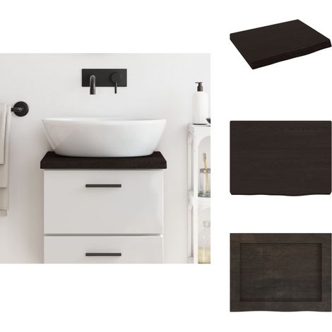 Comptoir de salle de bain marron foncé bois massif traité - Comptoir Salle De Bain - Comptoir Bois - Plan De Travail Salle De Bain - Meuble Lavabo - Décoration Salle De Bain (1/5)
