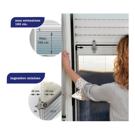 Mosquitera para persianas 100×160 cm blanca – malla plisada, caja compatible con guías de 14-20 mm – STOP INSET