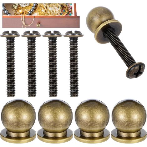Lot de 4 mini boutons ronds en laiton massif, boutons d'armoire ronds et élégants en laiton antique pour poignées de tiroir en laiton (1/5)