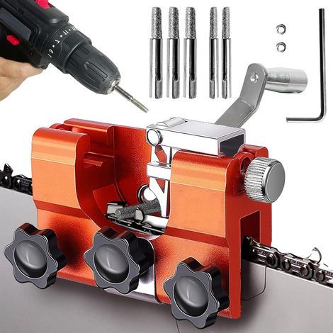 Afuteuse de Chaine Tronconneuse,Pince d'affûteuse Tronçonneuse,Kit Affutage Tronçonneuse avec 5 Carbures Tungstène 4 pouces - 22 (orange)