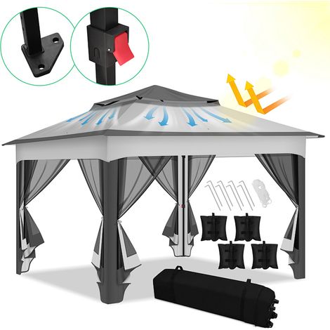 Wolketon Cenador exterior plegable 3,3 × 3,3 m con mosquitera y doble techo – Gris