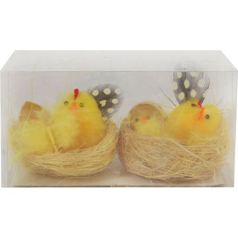 Set di statuette decorative a forma di galline gialle nei nidi, 2 pezzi, 6 cm (1/4)