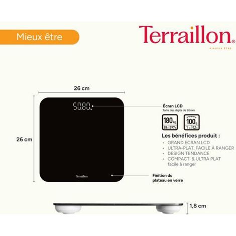 Pese Personne - Plateforme Verre - 180 Kg - Précision 100 G - Grand Ecran LCD - Ultra Plat 26x26x1 8 Cm - 1 Unite (1/5)