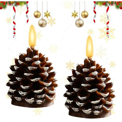 2 LED-Tannenzapfen-Kerzen aus Paraffinwachs, Weihnachtsdekoration (1/5)