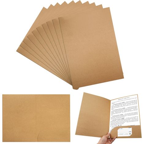 10 Pièces Chemise Cartonnée avec Pochettes, 350 gsm A4 Papier Kraft Dossier de Fichiers, Chemise Papier pour la Maison, l'école, le Bureau, les Réunions, l'organisation de Documents (310x220mm) (1/5)