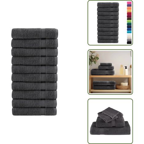 Premium-Badetücher SOLUND 10 Stk. Anthrazit 100x150 cm 600 g/m² - Baumwolle - Badehandtücher - Duschtücher - Anthrazit - Handtücher Set (1/5)