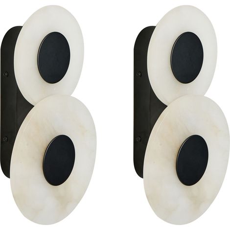 Set of 2 Wall Lamps LED White Marble Round Shape Shade Metal Base Modern Style YTHAN (1/5)