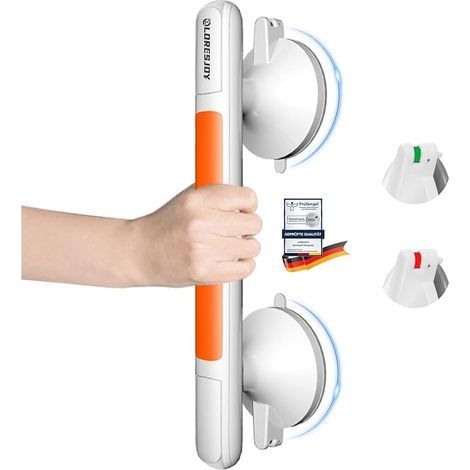 Ventouse de Poignée Douche, Poignée Ventouse pour Salle de Bain, Poignée Baignoire de Sécurité, Barre d'Appui Salle de Bain, Barres d'appui de Douche pour Seniors(Orange) (1/5)