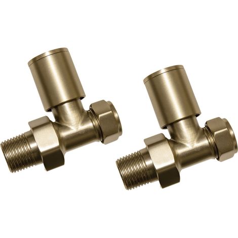 Signature Patterned Straight Radiator Valves Pair - Brushed Brass