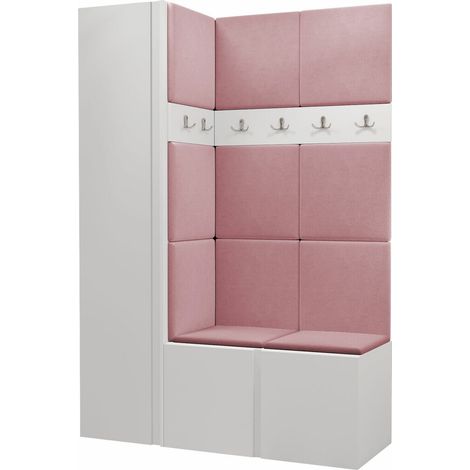 Meuble d'entrée Pinis IX, Blanc, 186x124x46cm, Tissu, Stratifié, À poser, Murale