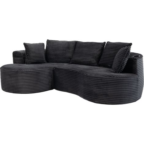 Sofá esquinero curvo de terciopelo acanalado con portavasos y bolsillo lateral MODENUIT (1/5)