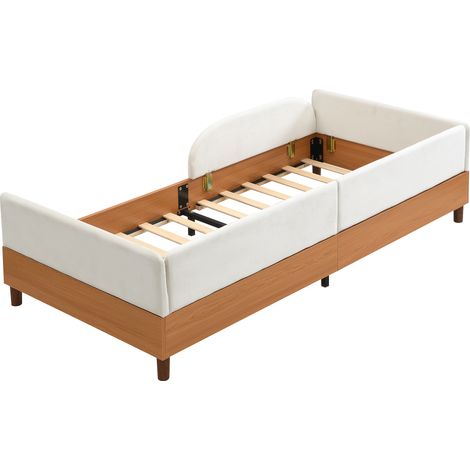 Cama infantil tapizada 90x200 cm de terciopelo y madera blanca con 2 bolsillos HOMVRA (1/5)