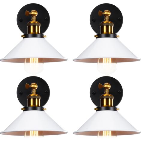 4 Piezas Apliques de Pared Vintage Industrial Lámpara de Pared de Estilo Edison Luz de Pared Rotación 180° Blanco Ø26cm