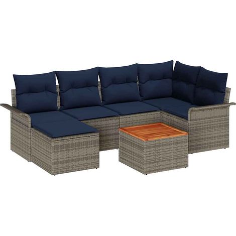 Garden Sofa Set with Cushion 7 pcs Grey Poly Rattan vidaXL
