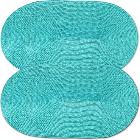 Lot de 4 sets de table ovales tressés en plastique polypropylène (bleu)'4 Bleu'Bleu'- (1/4)