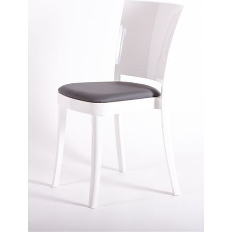 Sedia policarbonato BIANCO Lucienne - con cuscino ECOPELLE NABUK Colore cuscino Antracite (1/5)