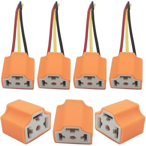 H4 LED Connecteur, 4pièces Céramique Prise Femelle pour Connecteur de Phare, 12V-24V 3 Fils Phare Voiture Prise, Orange Auto Phare Adaptateur (1/5)