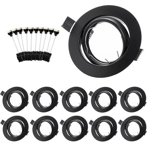 Set of 10 Recessed Spotlights, Matte Black Frame 68mm, GU10 Ceramic Socket, 30° Adjustable, For Living Room Hallway (1/5)