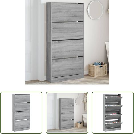 vidaXL Holzschrank - Schuhschrank mit 4 Klappen Grau Sonoma 80x21x163,5 cm (1/5)