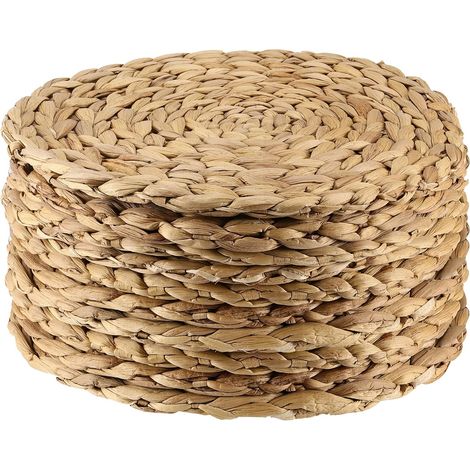10 Pcs 30cm Round Wicker Woven Water Hyacinth Placemats Handmade Natural Wicker Trivet Placemats for Table Top Dining Table (1/5)
