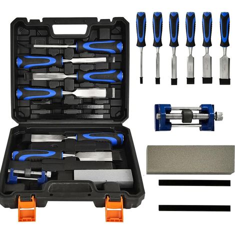 10Pcs Hand Wood Chisel Set Work Professional Tools Kit Carpentry DIY Tool Professional Sculpture Woodworking Hand Tool Dimensional Measurement Gauges for Carpentry (1/5)