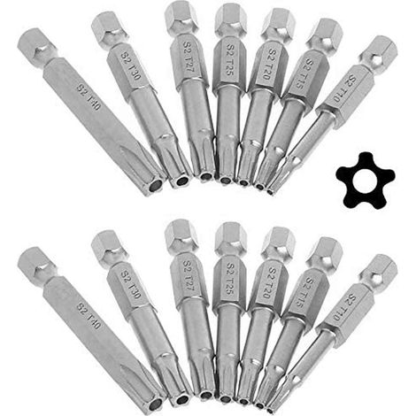 Kit 14 Embouts Torx 5 Pointes Magnétique 6,35mm T10-T40 Sécurité, 50mm (1/5)