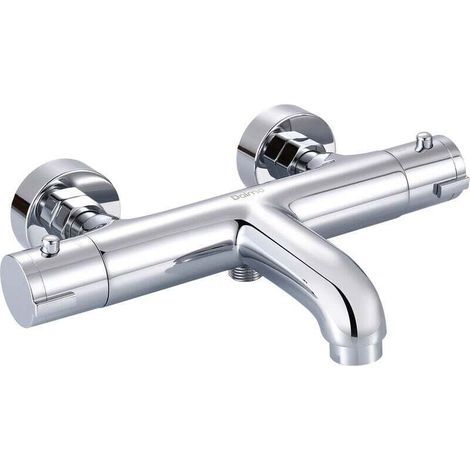 DALMO Wall Thermostatic Mixer, Thermostatic Bath Shower Faucet 2 Outlets at 38° Safety Button, Chromed Brass, Anti-scald - DBWF02XS (1/4)