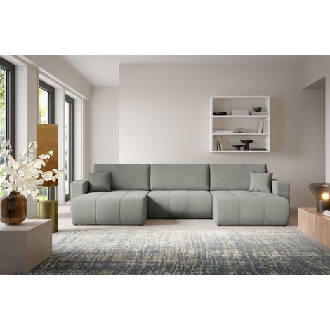 Wohnlandschaft Sofa mit Schlaffunktion AUGUSTO in Stoff Wind Grau (1/5)