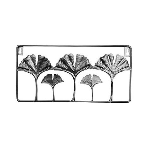 Décoration Murale en Métal, Fer Ginkgo Feuilles Décorations pour Bureau à Domicile Salon Décoration Dhôtel, 29.5x14cm, Argent (1/5)