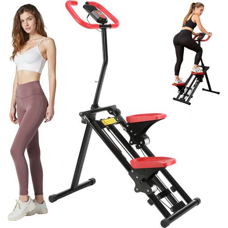 Kompakter Stepper mit Griffstange und Zähler, Höhenverstellbar in 3 Stufen, Klappbar und Platzsparend, Inklusive 6 Widerstandsbänder, Tragbar bis 100 kg – Für Zuhause & Büro