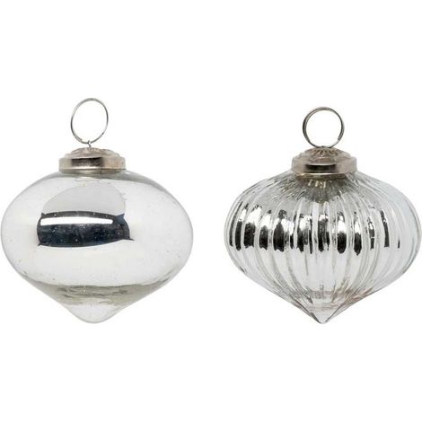 Paris Prix - Lot De 2 Boules De Noël En Verre goutte 8cm Argent (1/5)