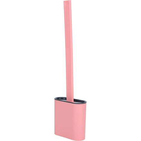 Brosse de toilette murale à long manche avec support, ensemble de brosses de nettoyage pour accessoires de salle de bain, rose (1/5)