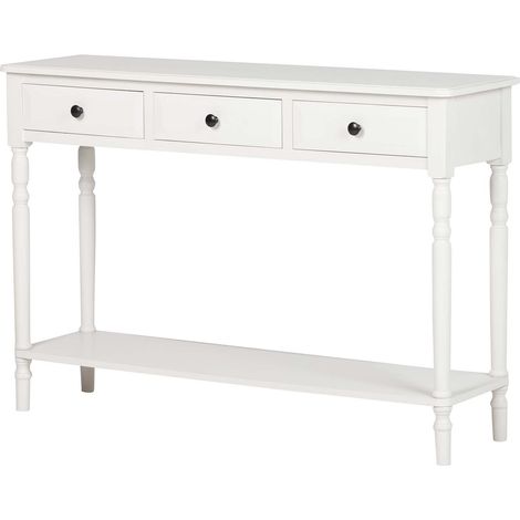 Console en pin blanc MDF 110 x 32 x 75 cm (1/2)