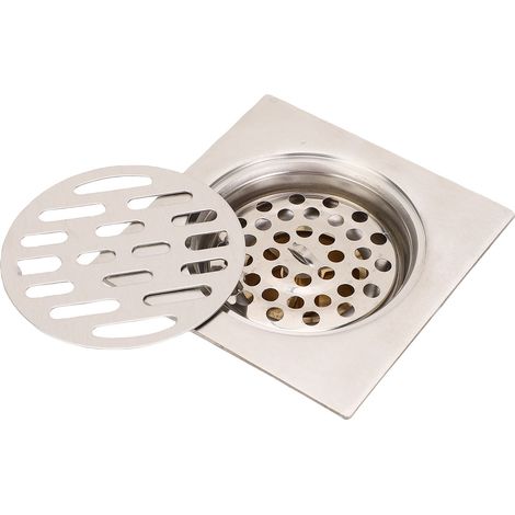 Siphon de sol carré en cuivre et acier inoxydable, anti-odeurs et auto-obturant, pour salle de bain, cuisine et balcon. (1/5)