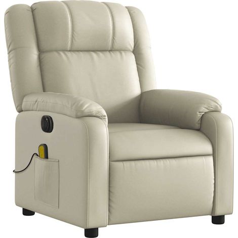 Poltrona relax TV funzione massaggio reclinabile elettrica 6 punti massaggio in PVC crema DEC027146