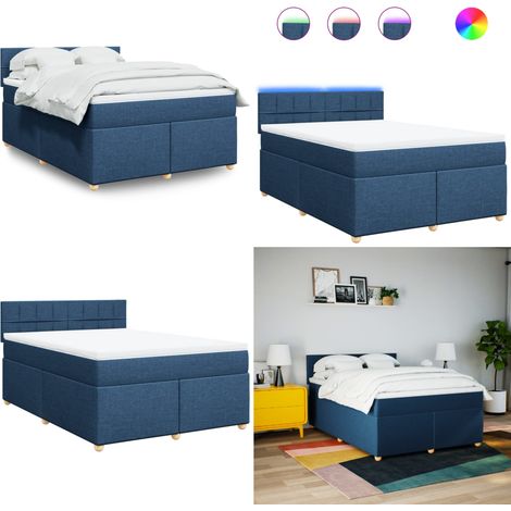 vidaXL Sommier à lattes de lit avec matelas Bleu 160x200 cm Tissu (1/5)