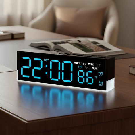 Moderner 7-Zoll-LED-Digitalwecker mit Doppelalarmfunktion und sanfter Hintergrundbeleuchtung,3 Helligkeitsstufen (automatisch/manuell),Blau (1/5)