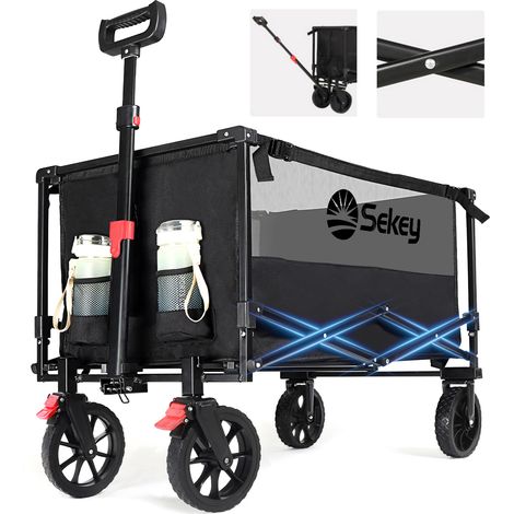 Sekey 160L 150KG Bollerwagen Faltbar Handwagen Strandwagen mit Bremsen Camping, Schwarz und Grau