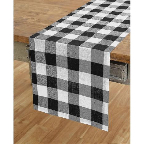 Chemin de table en pur lin à carreaux Buffalo, napperon en tissu naturel, confectionné à la main - noir - 36 x 183 cm (1/5)