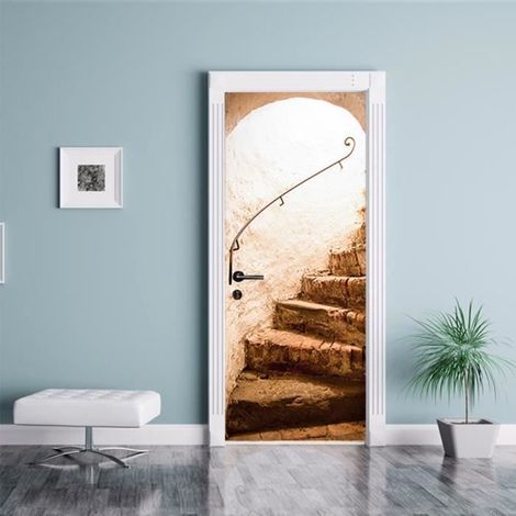 3D Stickers Porte Autocollants de Décoration pour Porte, WOVTE Pvc Trompe L'oeil Mural,Decoration Porte,L(45x200cmx2Pcs),Style D (1/4)