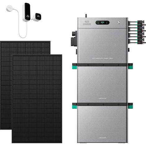 Zendure SolarFlow 2400 Pro – 2400W AC bidirektional, 4800W PV-Eingang, bis 16,8 kWh erweiterbar, Plug & Play, IP65, mit Smart Meter D0 (2.4 kWh), 2xAB3000L (5.76 kWh), 450W×2 bifazialen Panels