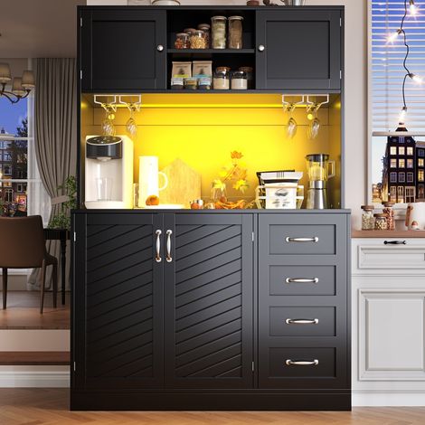 Buffet et enfilade-LED intégré-rangement snacks-porte-gobelets-4 portes-2 tiroirs-120x40x188cm (1/5)