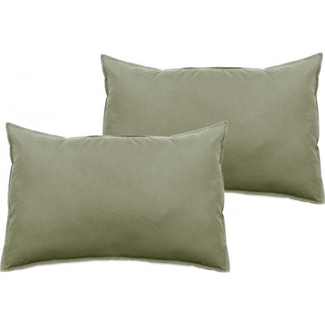 Lot de 2 taies d'oreiller Palace pur coton teint lavé 63 fils/cm² Vent du sud - Palace Sauge - Lot de 2 taies d'oreiller 50 x 70 cm - Palace Sauge -