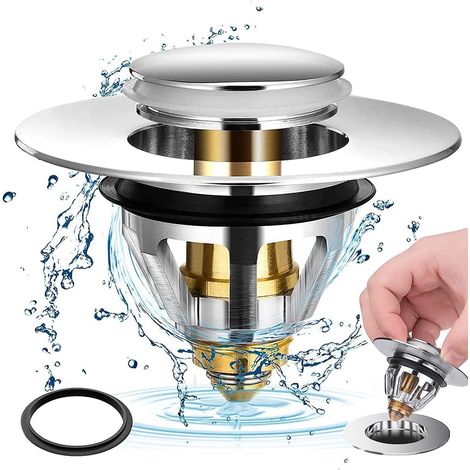 1 Bouchon De Vidange Universel, Acier Inoxydable Et Cuivre, Panier Rétention Cheveux, Pop-Up, Pour Lavabo Et Bidet