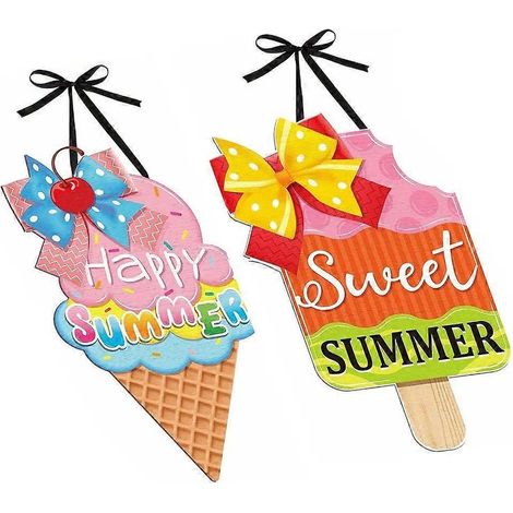 Lot de 2 panneaux décoratifs en bois sur le thème des glaces, à suspendre à une porte pour une fête. (1/4)