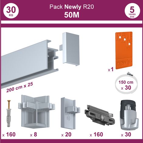 50 mètres Aluminium anodisé : Pack complet cimaise Newly R20 (1/5)