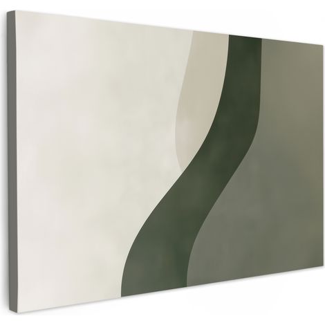 TABLEAU SUR TOILE Japandi - Vert - Abstrait - Moderne Tableau Cuisine Décoration murale 90x60 cm