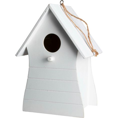Holz Vogelhäuschen zum Aufhängen 20 x 14 cm - weiß - Garten Deko Vogel Nist Haus mit Fütterungsloch